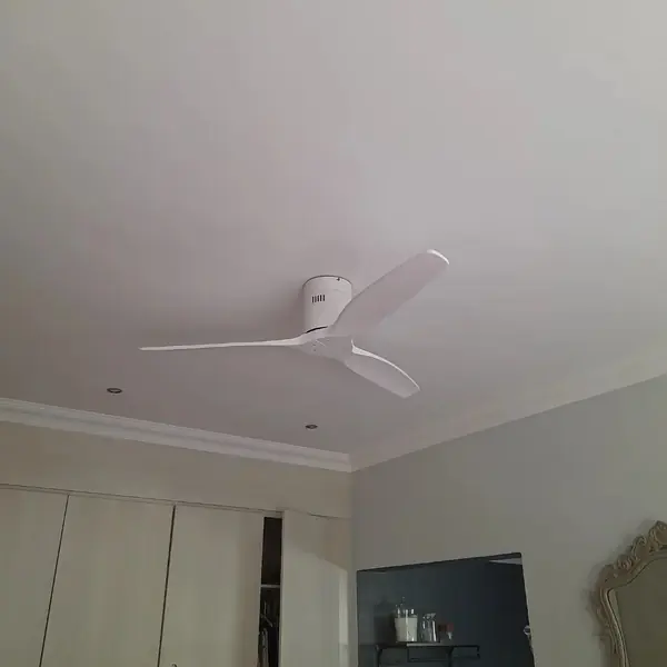 Handyman job: white ceiling fan installed in bedroom, wardrobes, mirror